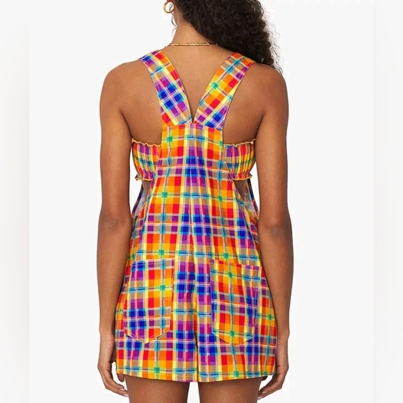 We Wore What Women's XL  Rainbow Overalls Short Romper Colorful Plaid Bold New - Picture 3 of 10